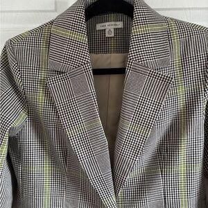 Women's Houndstooth Plaid Blazer in Black, White & Green